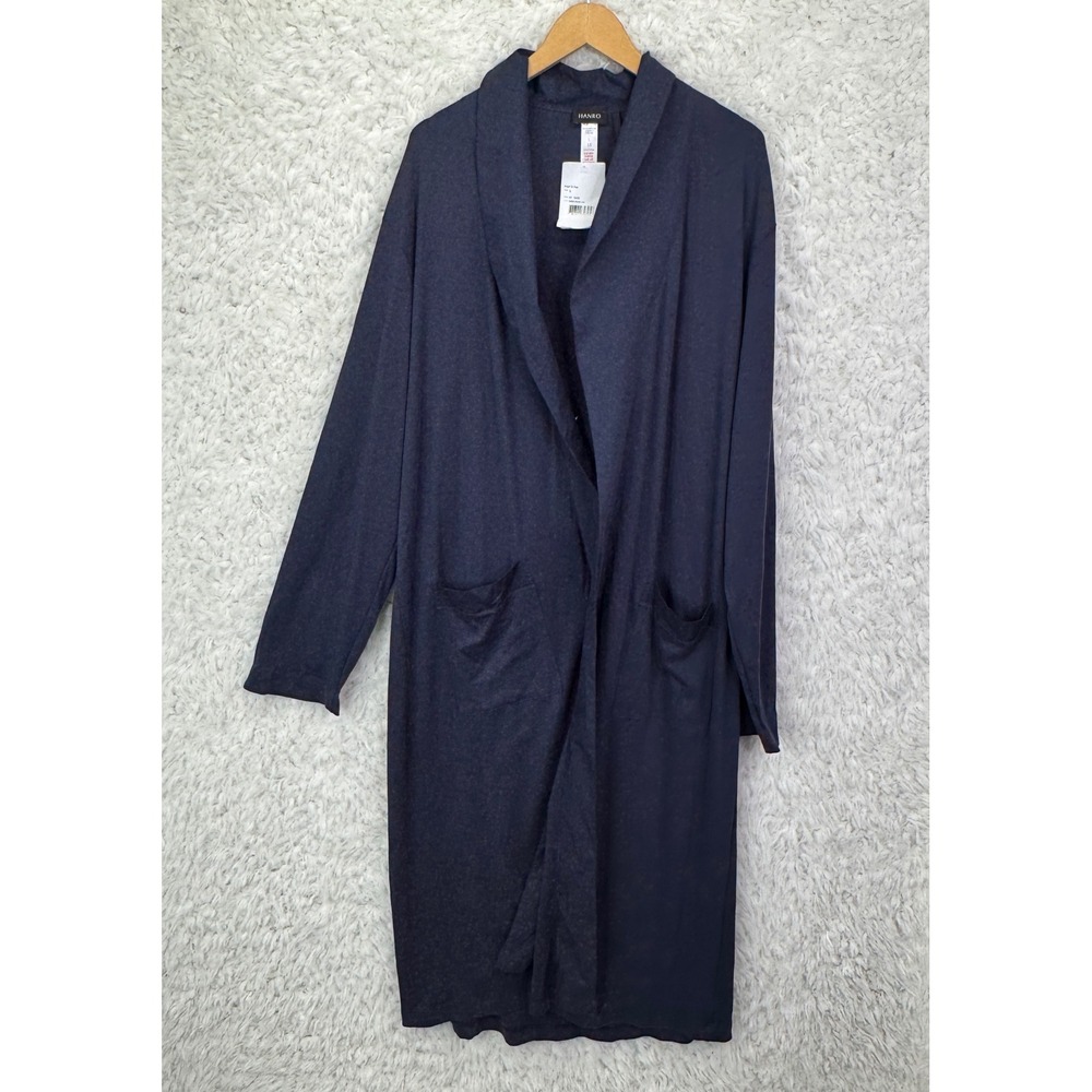 Hanro Night & Day Robe Mens L Navy Blue Cotton Luxury Loungewear *Missing Belt*